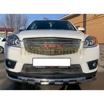 Защита переднего бампера двойная с перемычками d60/42 Папа Тюнинг для для JAC T6