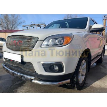 Защита переднего бампера двойная с перемычками d60/42 Папа Тюнинг для для JAC T6