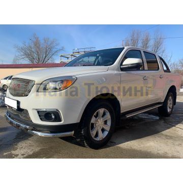 Защита переднего бампера двойная с перемычками d60/42 Папа Тюнинг для для JAC T6