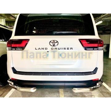 Защита заднего бампера угловая двойная d76/42 Папа Тюнинг Toyota Land Cruiser 300 2021-
