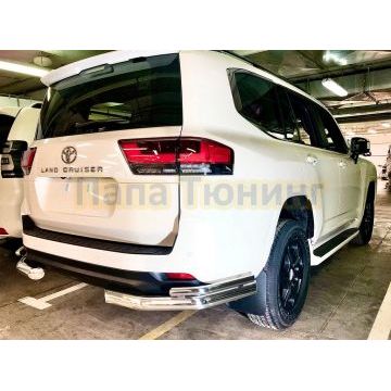 Защита заднего бампера угловая двойная d76/42 Папа Тюнинг Toyota Land Cruiser 300 2021-