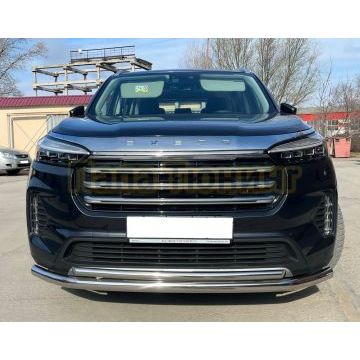 Защита переднего бампера двойная d60/42 Папа Тюнинг для CheryExeed VX 2022-