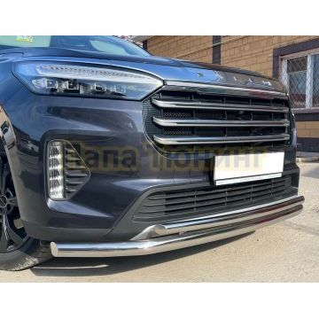 Защита переднего бампера двойная d60/42 Папа Тюнинг для CheryExeed VX 2022-