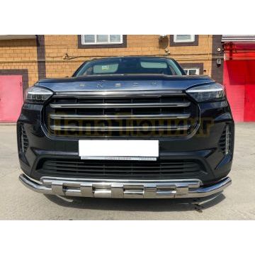 Защита переднего бампера двойная с перемычками d60/42 Папа Тюнинг для CheryExeed VX 2022-
