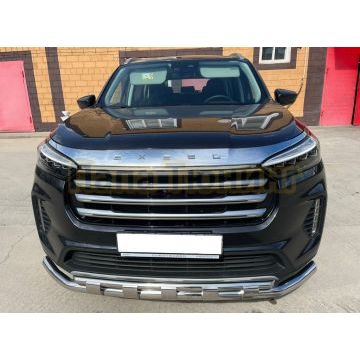 Защита переднего бампера двойная с перемычками d60/42 Папа Тюнинг для CheryExeed VX 2022-