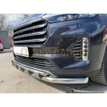 Защита переднего бампера двойная с перемычками d60/42 Папа Тюнинг для CheryExeed VX 2022-