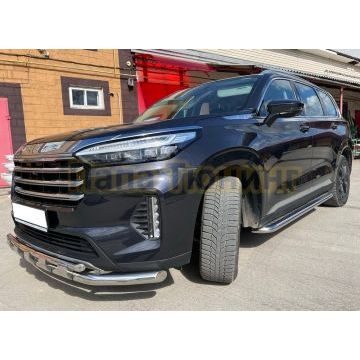 Защита переднего бампера двойная с перемычками d60/42 Папа Тюнинг для CheryExeed VX 2022-