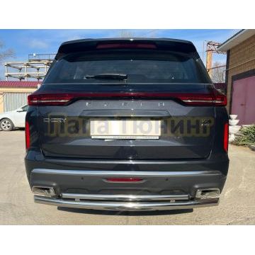 Защита заднего бампера двойная d60/42 Папа Тюнинг для CheryExeed VX 2022-