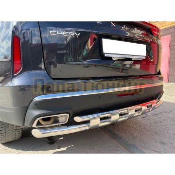 Защита заднего бампера двойная с перемычками d60/42 Папа Тюнинг для CheryExeed VX 2022-