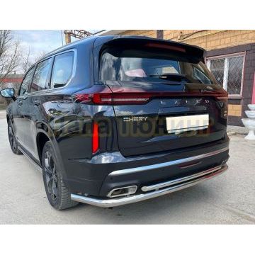 Защита заднего бампера угловая большая двойная d60/42 Папа Тюнинг для CheryExeed VX 2022-