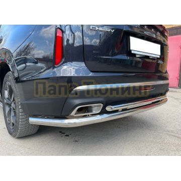 Защита заднего бампера угловая большая двойная d60/42 Папа Тюнинг для CheryExeed VX 2022-