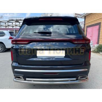 Защита заднего бампера угловая большая двойная d60/42 Папа Тюнинг для CheryExeed VX 2022-