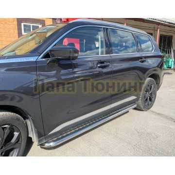 Пороги с накладным листом d53 Папа Тюнинг для CheryExeed VX 2022-