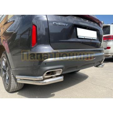 Защита заднего бампера угловая двойная d60/42 Папа Тюнинг для CheryExeed VX 2022-