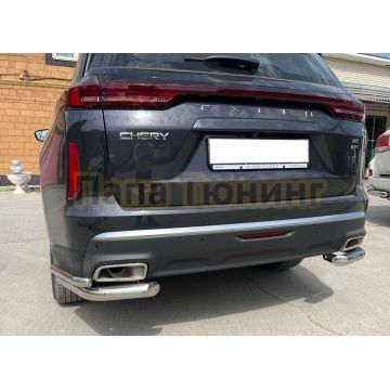 Защита заднего бампера угловая двойная d60/42 Папа Тюнинг для CheryExeed VX 2022-