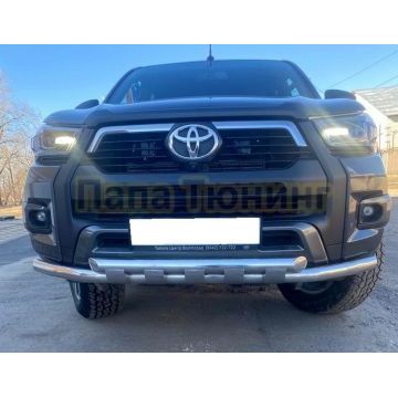 Защита переднего бампера с перемычками Папа Тюнинг d60/60 для Toyota Hilux Black Onyx 2020-