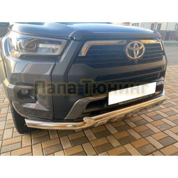 Защита переднего бампера с перемычками Папа Тюнинг d60/60 для Toyota Hilux Black Onyx 2020-