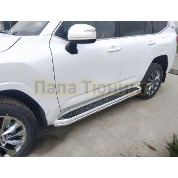 Защита штатного порога под порог Папа Тюнинг d42 для Toyota Land Cruiser 300 2021-