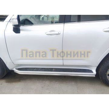 Защита штатного порога под порог Папа Тюнинг d42 для Toyota Land Cruiser 300 2021-
