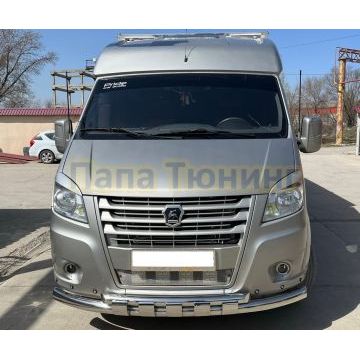 Защита переднего бампера с перемычками Папа Тюнинг d76/60 для ГАЗель Next 2014-