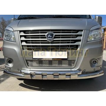 Защита переднего бампера с перемычками Папа Тюнинг d76/60 для ГАЗель Next 2014-