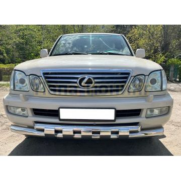 Защита переднего бампера двойная с перемычками d76/60 Папа Тюнинг для Lexus LX 470 1998-2007