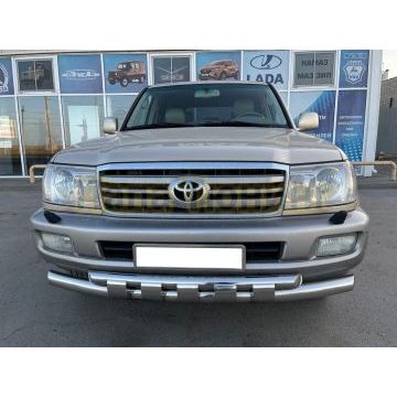 Защита переднего бампера двойная с перемычками d76/60 Папа Тюнинг для Toyota Land Cruiser 100 1998-2006