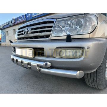 Защита переднего бампера двойная с перемычками d76/60 Папа Тюнинг для Toyota Land Cruiser 100 1998-2006