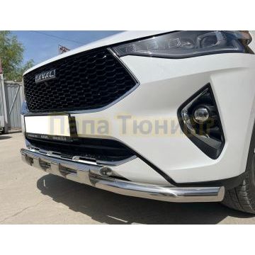 Защита переднего бампера двойная с подгибами с перемычками при отсутствии интерактивной камеры d60/42 Папа Тюнинг для Haval F7/F7x 2019-2022