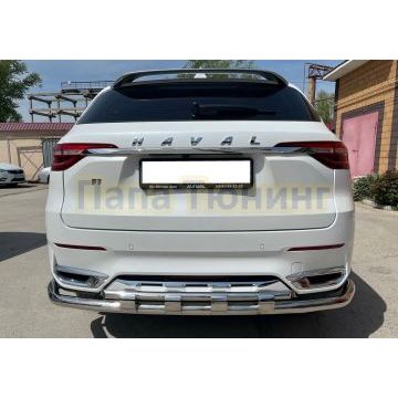 Защита заднего бампера угловая большая двойная с перемычками d60/42 Папа Тюнинг для Haval F7 2019-2022