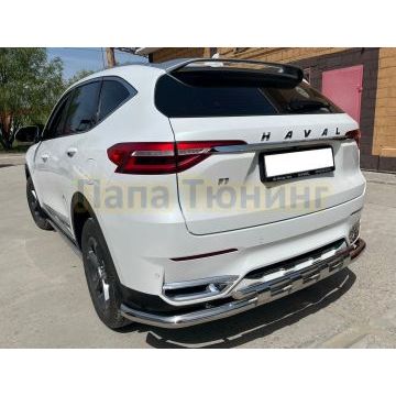 Защита заднего бампера угловая большая двойная с перемычками d60/42 Папа Тюнинг для Haval F7 2019-2022