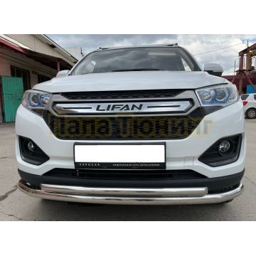 Защита переднего бампера двойная d60/42 Папа Тюнинг для Lifan Myway 2017-