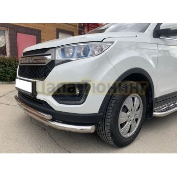 Защита переднего бампера двойная d60/42 Папа Тюнинг для Lifan Myway 2017-