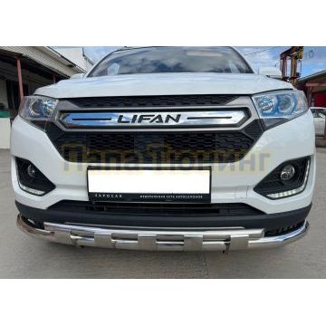 Защита переднего бампера двойная с перемычками d60/42 Папа Тюнинг для Lifan Myway 2017-