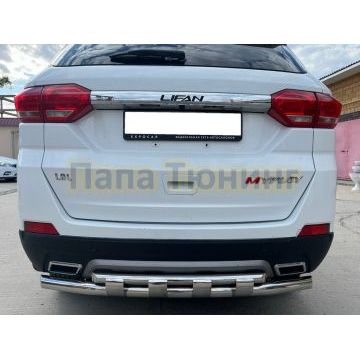 Защита заднего бампера двойная с перемычками d60/42 Папа Тюнинг для Lifan Myway 2017-