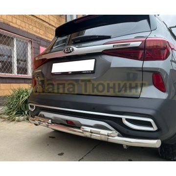 Защита заднего бампера с перемычками d60/42 Папа Тюнинг для Kia Seltos 2019-