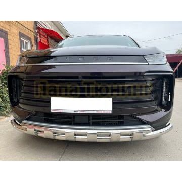 Защита переднего бампера двойная с перемычками d60/42 Папа Тюнинг для Exeed TXL 2021-