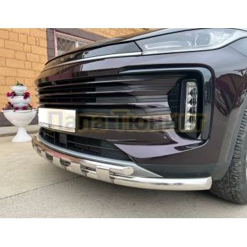 Защита переднего бампера двойная с перемычками d60/42 Папа Тюнинг для Exeed TXL 2021-