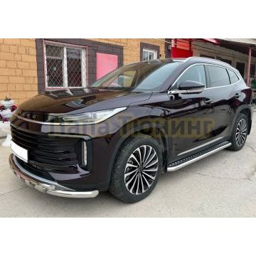 Защита переднего бампера двойная с перемычками d60/42 Папа Тюнинг для Exeed TXL 2021-