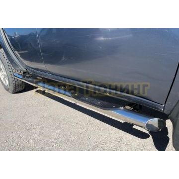 Пороги труба с проступью d76 Папа Тюнинг для Mitsubishi L200 2015-2019