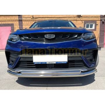 Защита переднего бампера двойная d60/42 Папа Тюнинг для Geely Tugella 2021-