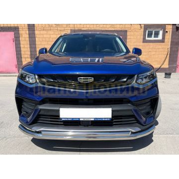 Защита переднего бампера двойная d60/42 Папа Тюнинг для Geely Tugella 2021-