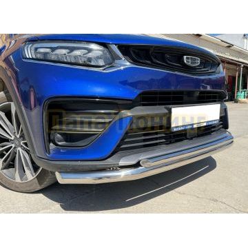 Защита переднего бампера двойная d60/42 Папа Тюнинг для Geely Tugella 2021-