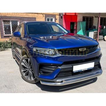 Защита переднего бампера двойная d60/42 Папа Тюнинг для Geely Tugella 2021-