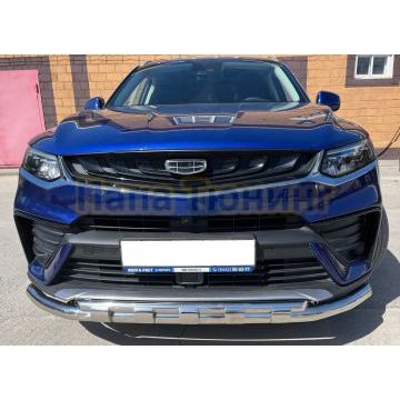 Защита переднего бампера двойная с перемычками d60/42 Папа Тюнинг для Geely Tugella 2021-