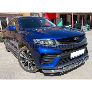 Защита переднего бампера двойная с перемычками d60/42 Папа Тюнинг для Geely Tugella 2021-