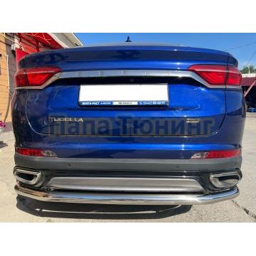 Защита заднего бампера угловая большая d60 Папа Тюнинг для Geely Tugella 2021-