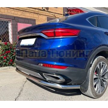 Защита заднего бампера угловая большая d60 Папа Тюнинг для Geely Tugella 2021-