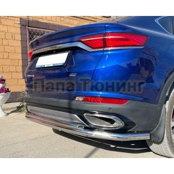 Защита заднего бампера угловая большая двойная d60/42 Папа Тюнинг для Geely Tugella 2021-