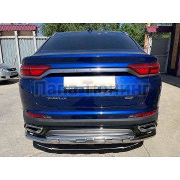 Защита заднего бампера угловая большая двойная с перемычками d60/42 Папа Тюнинг для Geely Tugella (2021-)